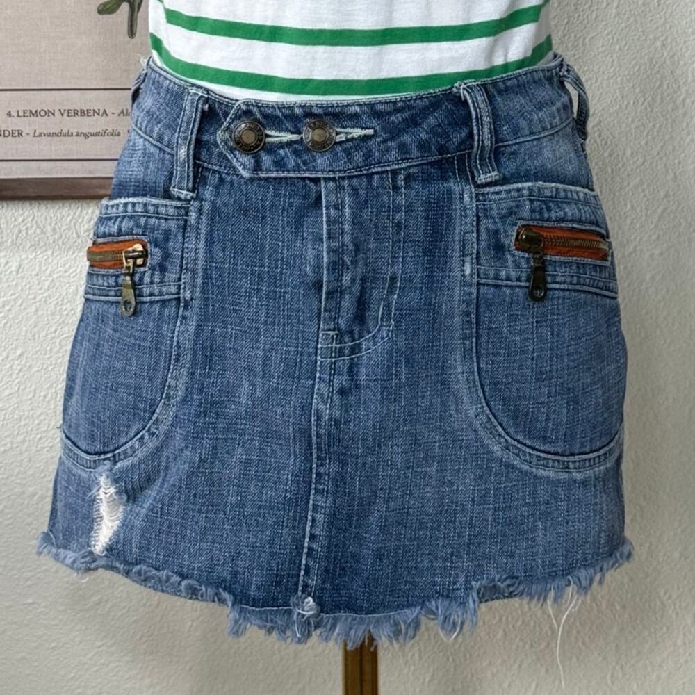 Vintage 90s Y2k Wet Seal Distressed Mini Denim Jeans Skirt Grunge Trashy S